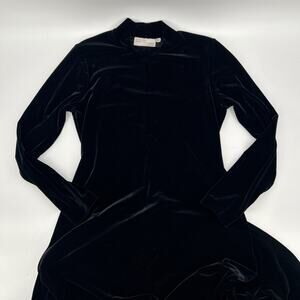 Vintage 90s Y2K Black Velvet Maxi Dress Womens M Mock Neck Goth Witchy Grunge
